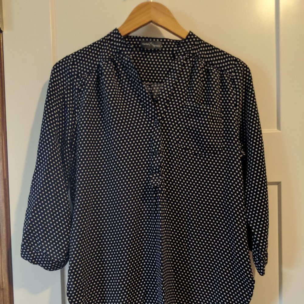 Market & Spruce Navy Polka-dot 3/4 Sleeve Blouse